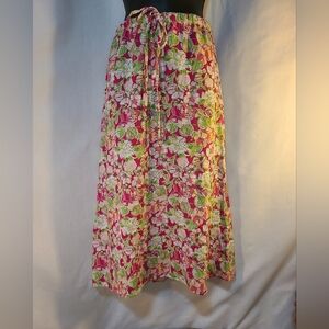 Floral Pink and Green Women's Linen Rayon Blend Skirt